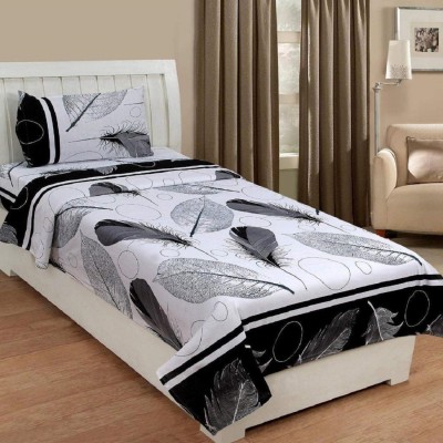 UNIQUE STYLE TRADERS 150 TC Cotton Single 3D Printed Flat Bedsheet(Pack of 1, White, Black)