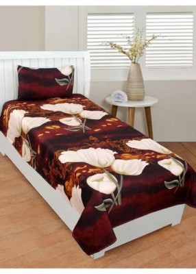 UNIQUE STYLE TRADERS 150 TC Cotton Single 3D Printed Flat Bedsheet(Pack of 1, Brown, Maroon)