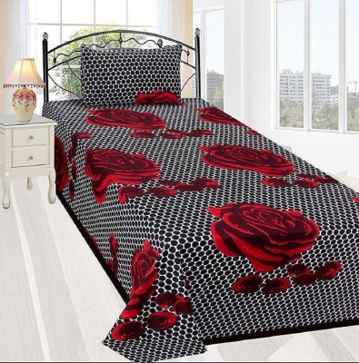 UNIQUE STYLE TRADERS 150 TC Cotton Single 3D Printed Flat Bedsheet(Pack of 1, Black)