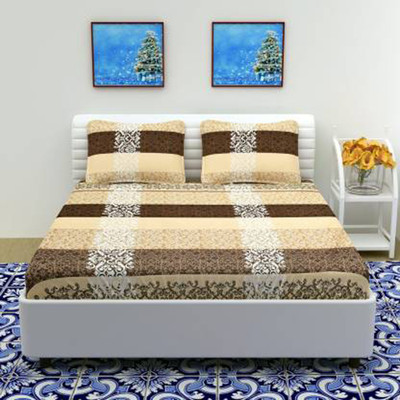 Apala 210 TC Microfiber Double Abstract Flat Bedsheet(Pack of 1, Cream)