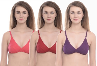 elina Women T-Shirt Non Padded Bra(Orange, Maroon, Purple)