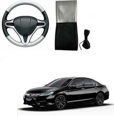 arneja trading company Hand Stiched Steering Cover For Honda Accord(Silver, Black, Leatherite)