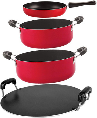 NIRLON FP10_RT_CS26_CS24 Non-Stick Coated Cookware Set(PTFE (Non-stick), Aluminium, 4 - Piece)
