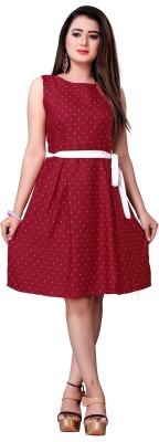 tanvi creation Women Fit and Flare Red Dress