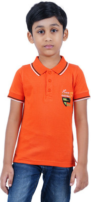 CHECKERSBAY Boys & Girls Solid Cotton Blend Regular T Shirt(Orange, Pack of 1)
