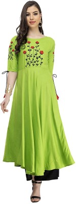 AnjuShree Choice Women Embroidered Anarkali Kurta(Green)