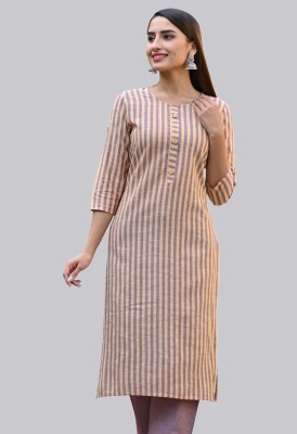 DORIYA Women Striped Straight Kurta(Purple, Beige)