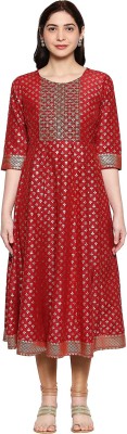 Rangmanch by Pantaloons Women Printed Flared Kurta(Orange)