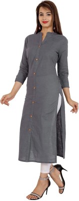 NAIKON Women Solid Straight Kurta(Grey)