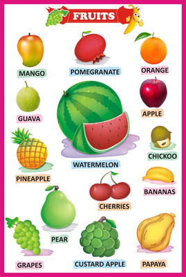 Fruits Educational Charts for Kids Home and School | Fruits name chart Paper Print(18 inch X 12 inch)