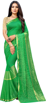 Aardiva Woven, Striped Bollywood Chiffon Saree(Green)