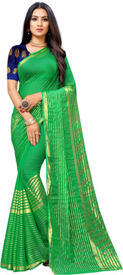 Aardiva Woven, Striped Bollywood Chiffon Saree(Green)