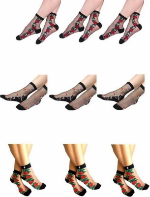 RBSOCK Women Printed, Floral Print, Solid Ankle Length(Pack of 18)