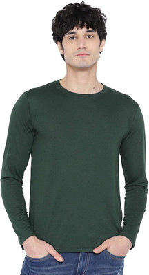 CHKOKKO Solid Men Round Neck Dark Green T-Shirt