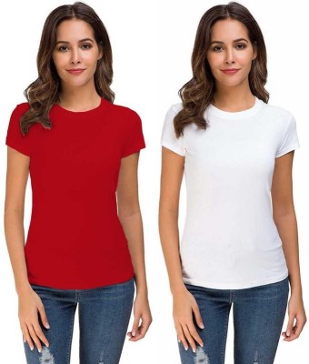 THE BLAZZE Solid Women Round Neck Multicolor T-Shirt