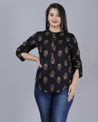 DRISHTI CREATION Casual 3/4 Sleeve Printed Women Gold, Black Top