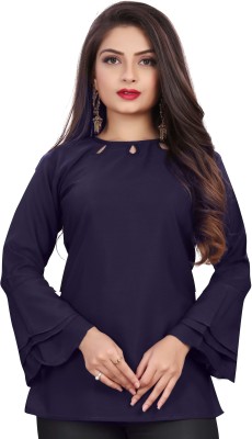 Saraswati Fab Casual 3/4 Sleeve Solid Women Dark Blue Top