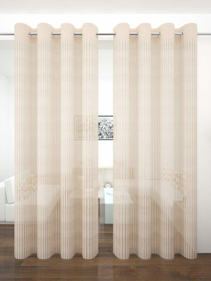 SR Collection 152 cm (5 ft) Window Tissue Curtain (Pack Of 2)(Cream, Self Design)