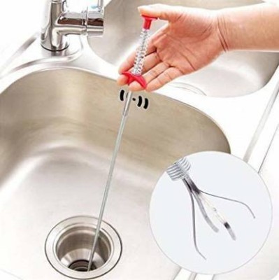 ele Sink Cleaning Stick, Hair Catching Drain Pipe Cleaning Claw Wire, Stainless Steel Hair Catching Drain Cleaner Spring Wire 180 Cm Crystal Drain Opener(1)