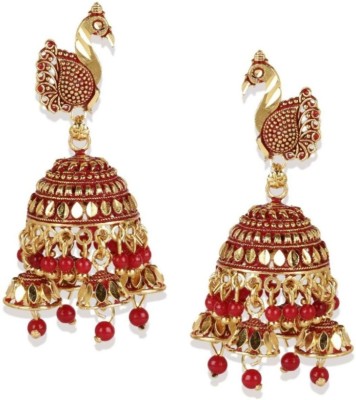 BHANA STYLE Classic Designed Gold Plated Enamelled Jhumka Earrings For Women And Girls Cubic Zirconia, Beads Alloy Jhumki Earring
