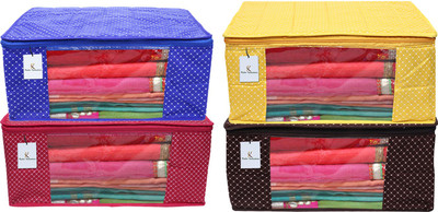 Heart Home Designer Polka Dots 4 Piece Cotton 3 Layered Quilted Saree Cover, Multi Color- CTHH12935 CTHH012935(Multicolor)