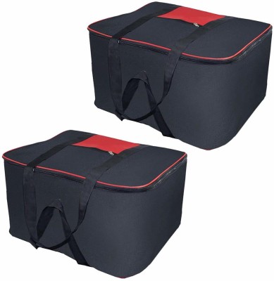 ZOVIRA UB-METI2 Underbed Storage Bag Multi Purpose Foldable Nylon Big Underbed Storage Bag Blanket Storage Bag Cloth Storage Organizer Blanket Cover with Handles Pack of 2 UB-METI2(Black, Red)