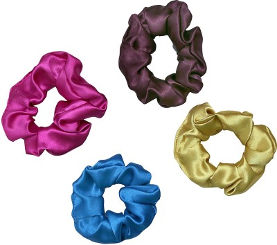 NNR Satin Silk Hair scrunchies Rubber Band(Blue, Maroon, Gold, Brown)