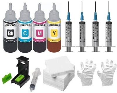 Ang Refill kit Compatible Dye ink for HP cartridge 805/803/680/678/682/818/802/901/703/704/46/21/22/27/28/56/57/ canon 88/98/ Cartridges 4 Refill ink bottle_With 5 Syringe & 1 nos Suction Tool Kit set 2 set hand glove ND tissue paper Black + Tri Color Combo Pack Ink Cartridge