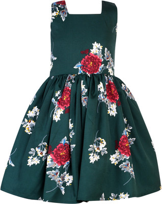 Klowvila Fashion Indi Girls Midi/Knee Length Casual Dress(Green, Sleeveless)