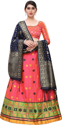 Exclusive Designer Self Design Semi Stitched Lehenga Choli(Pink)