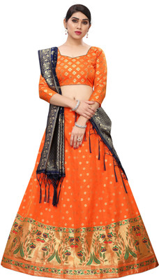 Exclusive Designer Self Design Semi Stitched Lehenga Choli(Orange)