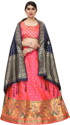Exclusive Designer Self Design Semi Stitched Lehenga Choli(Pink)