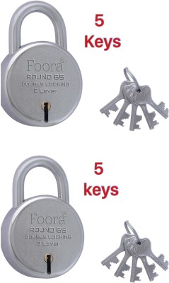 Foora (Pack-2) Round 65 with 5 Keys, Double Locking, Lever Technology Padlock(Silver)