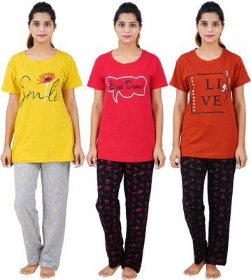 Buy That Trendz Women Printed Multicolor Top & Pyjama Set