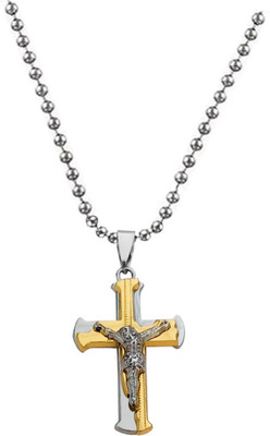 Sullery Christmas Gift Lord Holy Jesus Christ Crucifix Cross Locket With Chain Gold-plated Stainless Steel Pendant Set