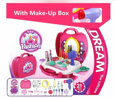 MON N MOL Dresser Backpack Play Set, Pretend Play Dress Up Suitcase Makeup Toys Kit