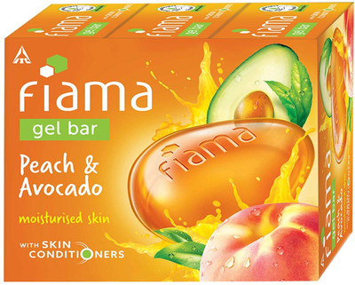 FIAMA Peach & Avocado Soap Gel Bathing Bar With Skin Conditioners for Moisturized Skin(3 x 125 g)