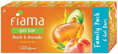 FIAMA Peach & Avocado Soap Gel Bathing Bar With Skin Conditioners for Moisturized Skin(6 x 125 g)