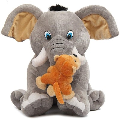 FunBlast Soft Elephant with Baby Monkey, Soft Toy for Kids, Cute and Soft Washable Plush Animal Toys for Kids -35 cm  - 35 cm(Multicolor)
