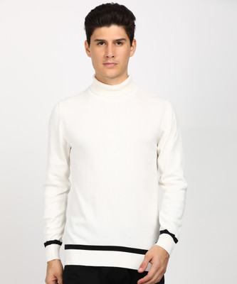WROGN Self Design Turtle Neck Casual Men White Sweater