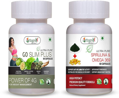 Vringra Omega & Spirulina Cpasules - Weight Loss Capsules - fat Burner (Combo Pack)(2 x 60 Tablets)