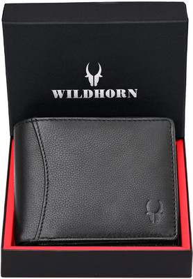 WILDHORN Men Black Genuine Leather Wallet(9 Card Slots)