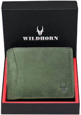 WILDHORN Men Casual Green Genuine Leather Wallet(9 Card Slots)