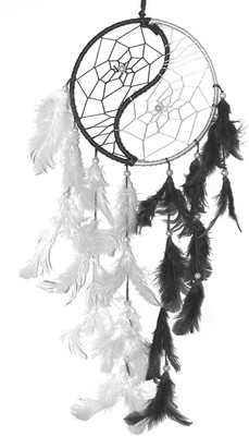 Ashvah Yin Yang Black and White Dream Catcher Wall Hanging for Positive Energy and Protection (Big 6 Inch) for Home/Office/Shop/Rooms Feather Dream Catcher(6 inch, Black, White)