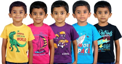 JILZ Boys & Girls Typography Pure Cotton T Shirt(Multicolor, Pack of 5)