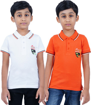 CHECKERSBAY Boys Embroidered Cotton Blend Regular T Shirt(Multicolor, Pack of 2)
