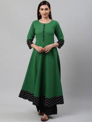 AKIKO Women Solid Flared Kurta(Green)