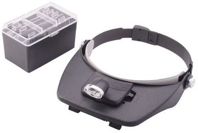UDee Adjustable Headband Magnifying Glass with 4 Different Replacement Lenses and 2 LED Lamps 1.2X, 1.8X, 2.5X, 3.5X reading magnifier(Black)