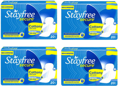 STAYFREE Secure Regular 20+20+20+20 Cottony Soft Cover Sanitary Sanitary Pad(Pack of 4)