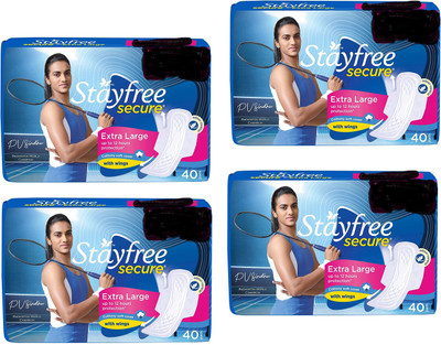 STAYFREE Secure Extra Large 40+40+40+40 Cottony Soft Cover Sanitary Sanitary Pad(Pack of 4)